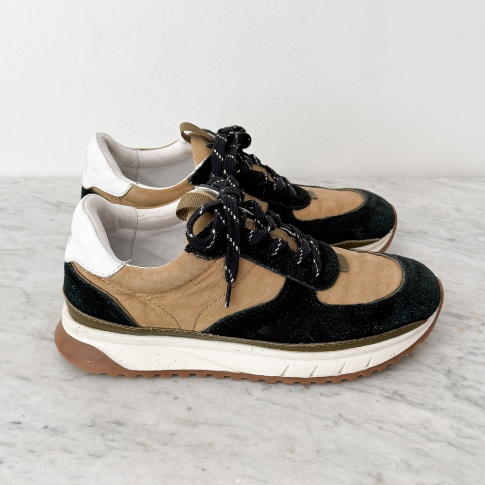 Madewell MWL Athleisure Kickoff Trainer Sneakers 7.5 Tan Black Suede Leather - Picture 4 of 8